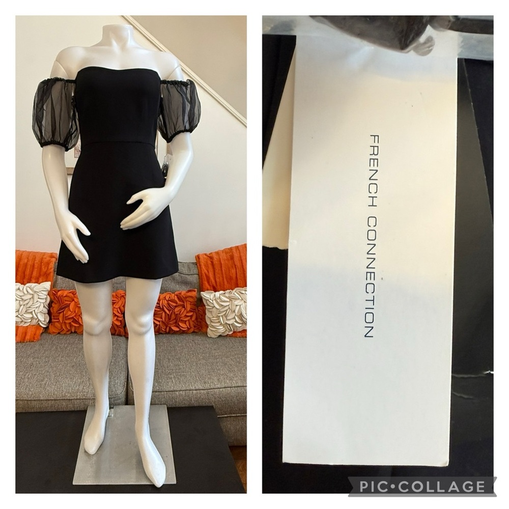 ❣️🆕French Connection Whisper Puff Sleeve Black Mini Dress❣️